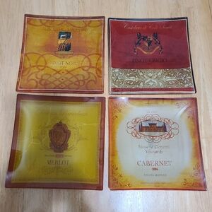 Prima Donna Wine Theme Appetizer/Tapas  Square Glass Plates Set of 4
